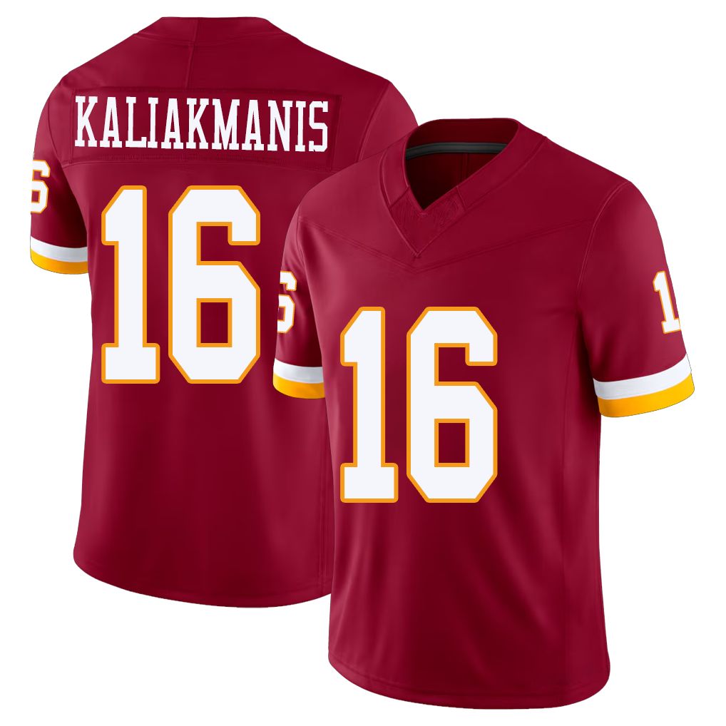 Washington #16 Kaliakmanis Player Football V Neck Short Sleeve Red Jersey Athan For Men Youth Women Gift