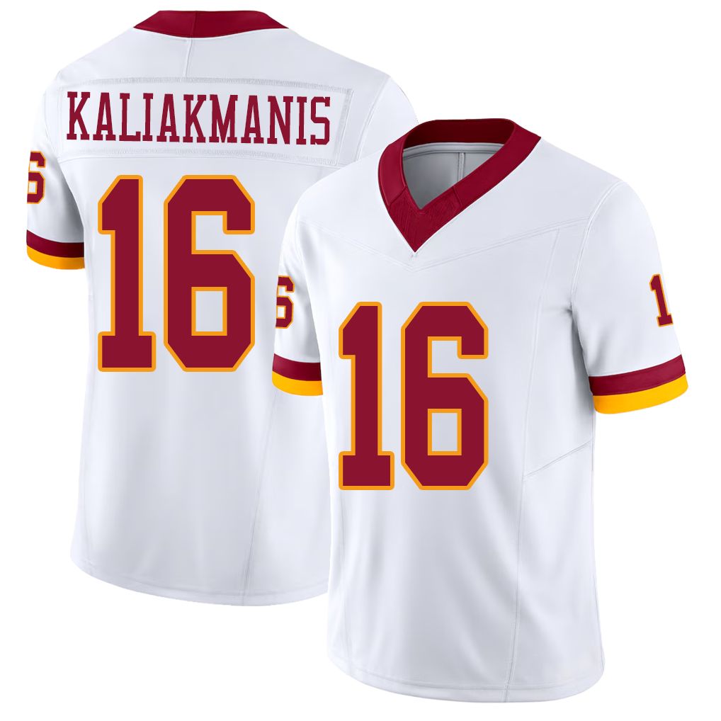 Washington #16 Kaliakmanis Player Football V Neck Short Sleeve White Jersey Athan For Men Youth Women Gift