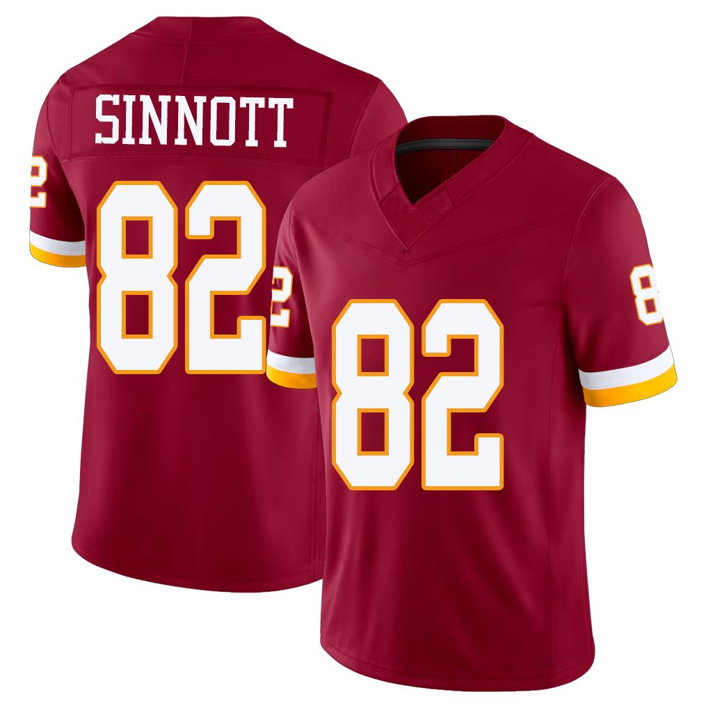 Washington #82 Sinnott Player Football V Neck Short Sleeve Red Jersey Ben For Men Youth Women Gift