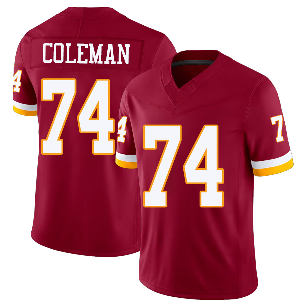 Washington #74 Coleman Player Football V Neck Short Sleeve Red Jersey Brandon For Men Youth Women Gift