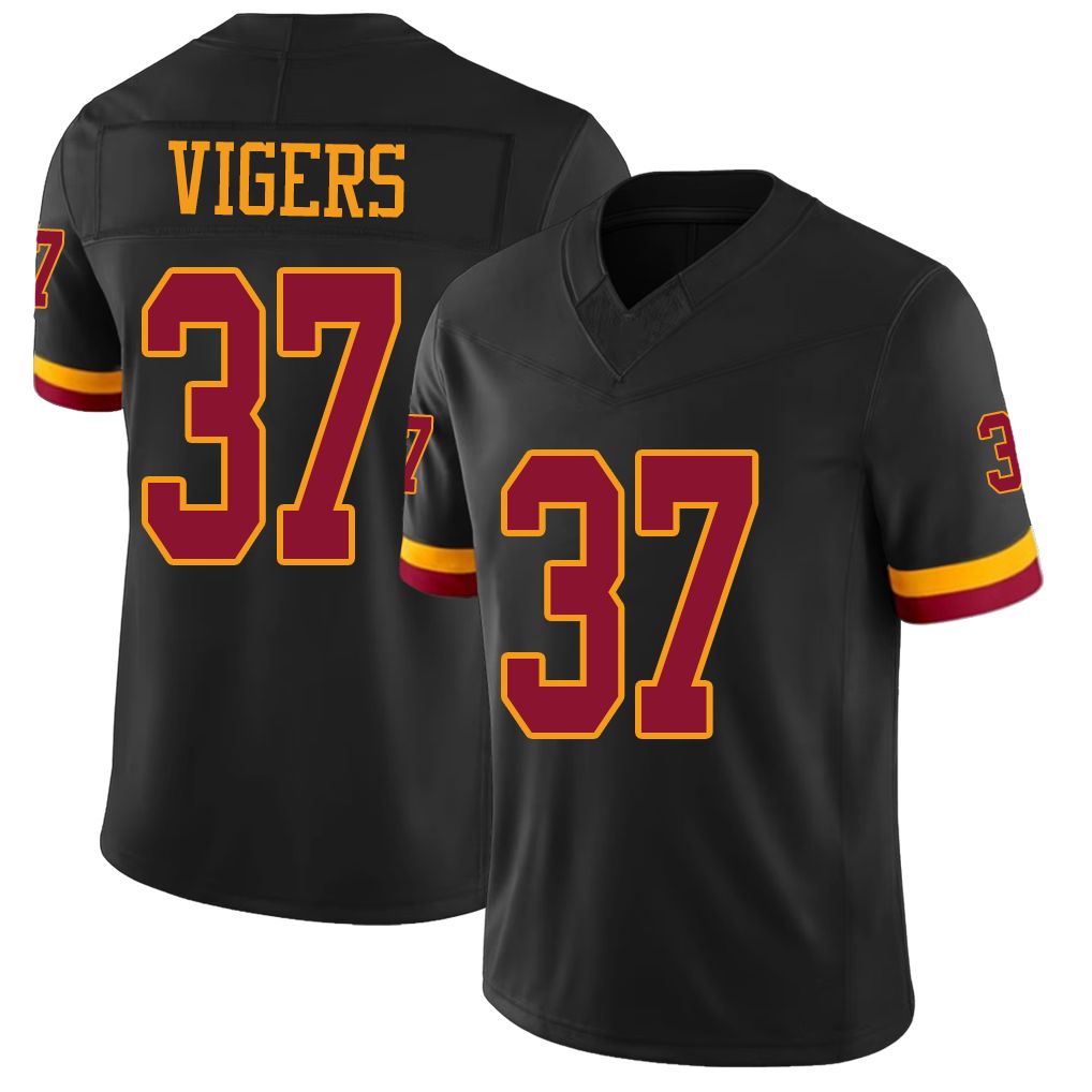 Washington #37 Vigers Player Football V Neck Short Sleeve Jersey Black Car'lin For Men Youth Women Gift