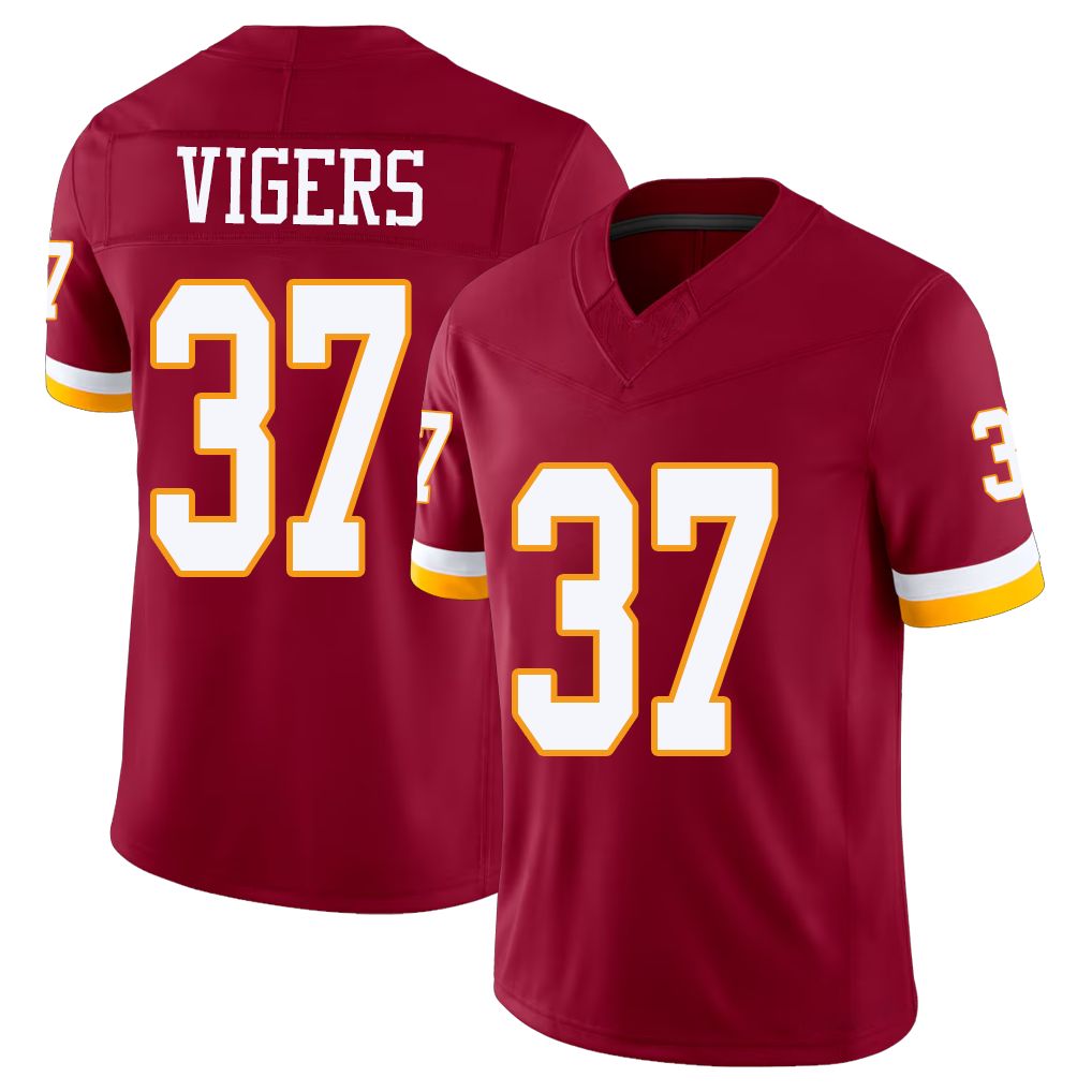 Washington #37 Vigers Player Football V Neck Short Sleeve Red Jersey Car'lin For Men Youth Women Gift