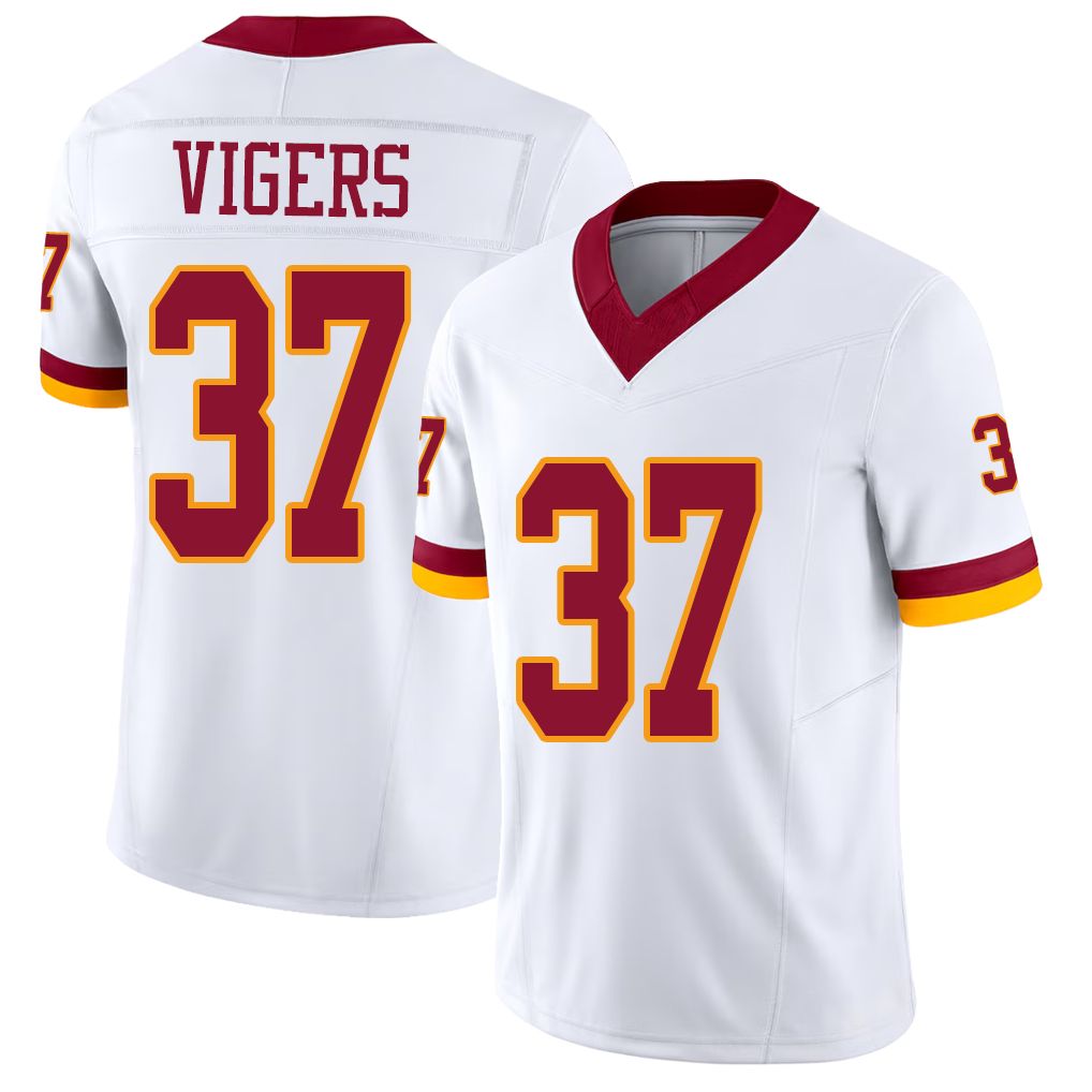 Washington #37 Vigers Player Football V Neck Short Sleeve White Jersey Car'lin For Men Youth Women Gift