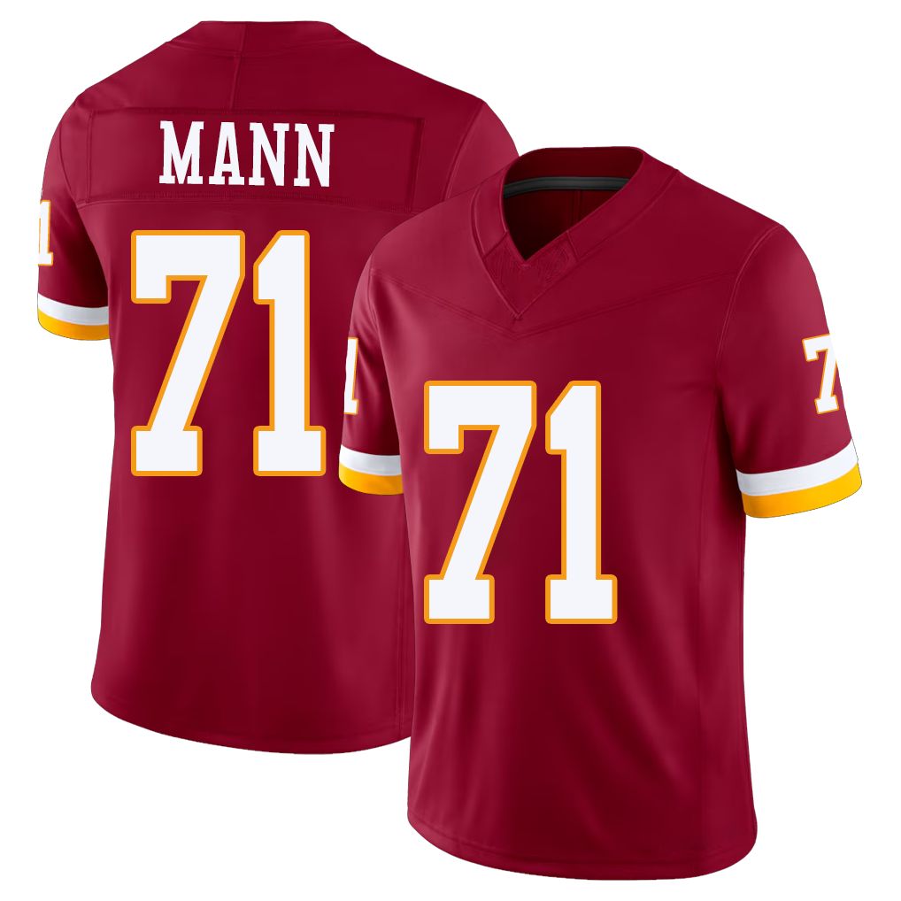 Washington #71 Mann Player Football V Neck Short Sleeve Red Jersey Charles For Men Youth Women Gift