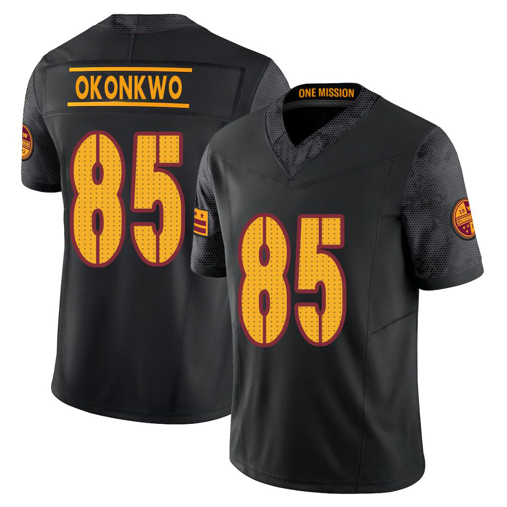 Washington #85 Okonkwo Player Football V Neck Short Sleeve Black Jersey Chig For Men Youth Women Gift