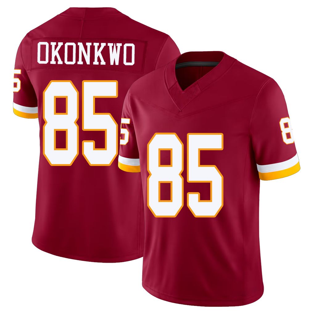 Washington #85 Okonkwo Player Football V Neck Short Sleeve Red Jersey Chig For Men Youth Women Gift