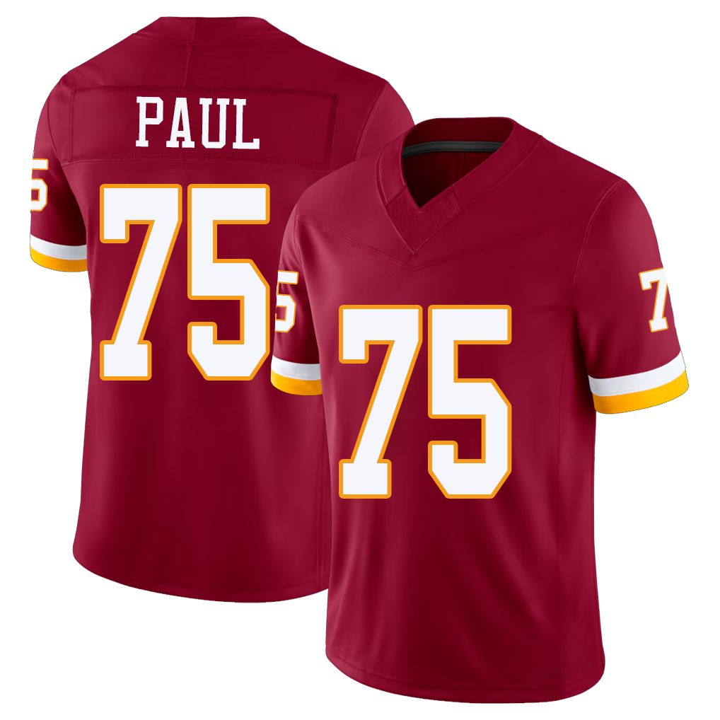 Washington #75 Paul Player Football V Neck Short Sleeve Red Jersey Chris For Men Youth Women Gift