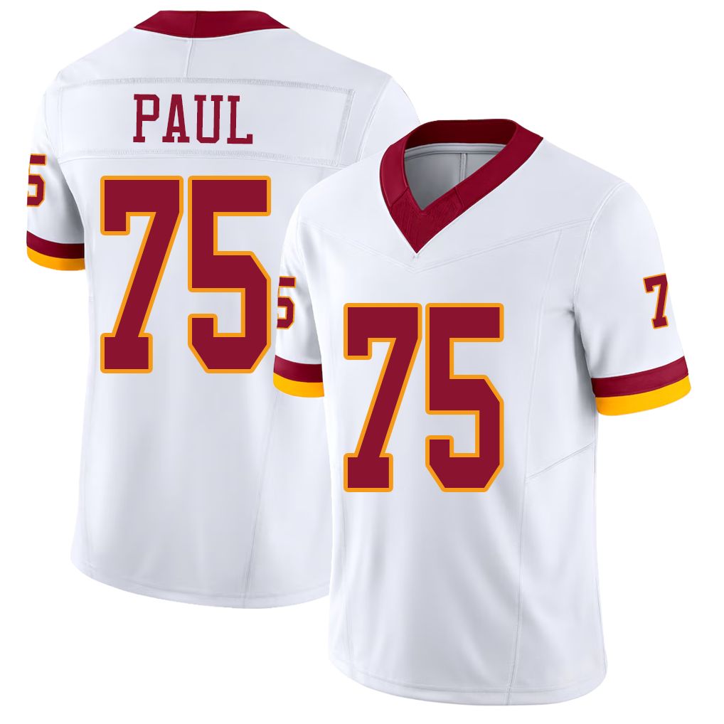 Washington #75 Paul Player Football V Neck Short Sleeve White Jersey Chris For Men Youth Women Gift