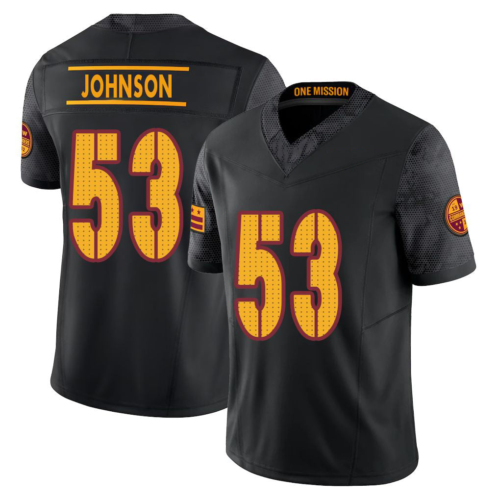 Washington #53 Johnson Player Football V Neck Short Sleeve Black Jersey DJ For Men Youth Women Gift