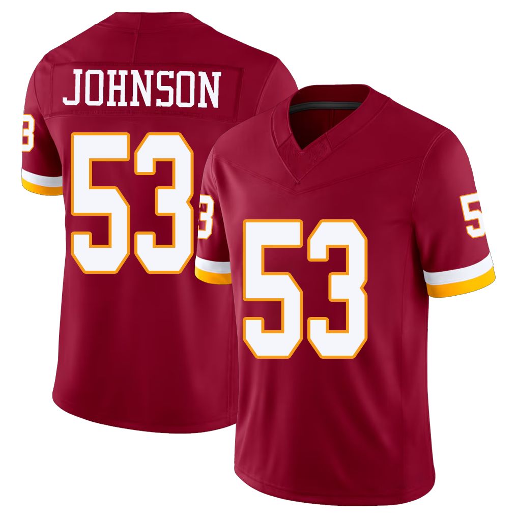 Washington #53 Johnson Player Football V Neck Short Sleeve Red Jersey DJ For Men Youth Women Gift