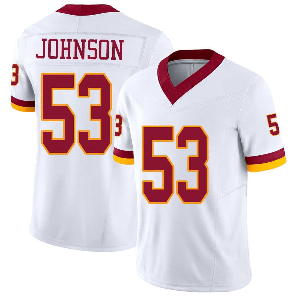 Washington #53 Johnson Player Football V Neck Short Sleeve White Jersey DJ For Men Youth Women Gift