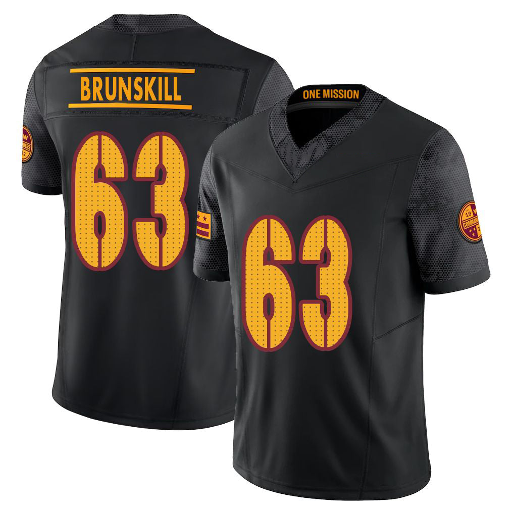 Washington #63 Brunskill Player Football V Neck Short Sleeve Black Jersey Daniel For Men Youth Women Gift