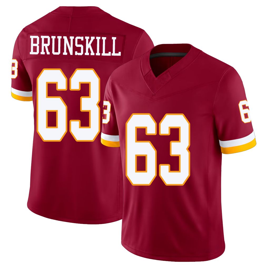 Washington #63 Brunskill Player Football V Neck Short Sleeve Red Jersey Daniel For Men Youth Women Gift