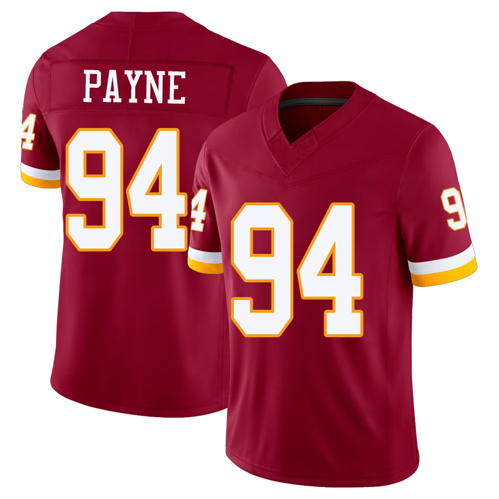 Washington #94 Payne Player Football V Neck Short Sleeve Red Jersey Daron For Men Youth Women Gift