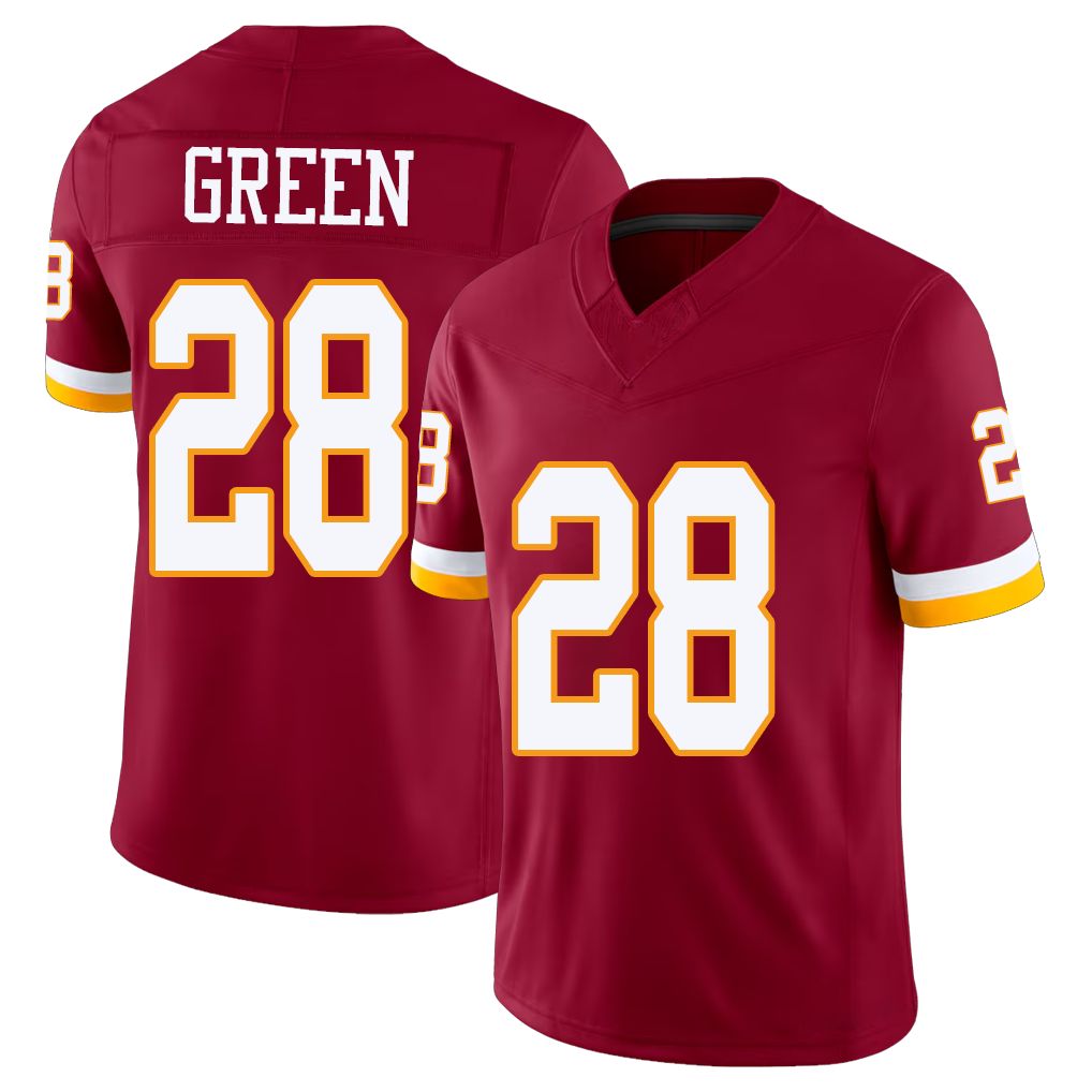 Washington #28 Green Player Football V Neck Short Sleeve Red Jersey Darrell For Men Youth Women Gift