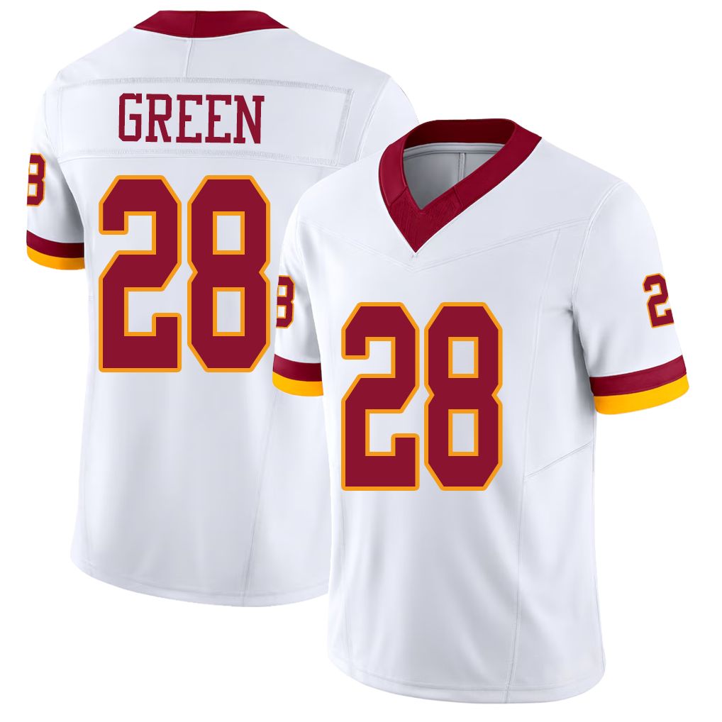 Washington #28 Green Player Football V Neck Short Sleeve White Jersey Darrell For Men Youth Women Gift