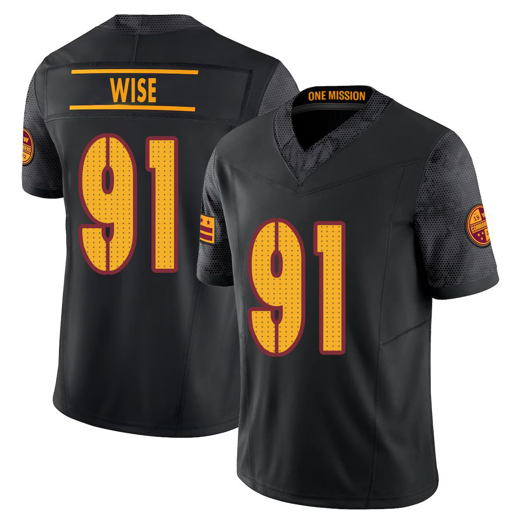 Washington #91 Wise Player Football V Neck Short Sleeve Black Jersey Deatrich For Men Youth Women Gift
