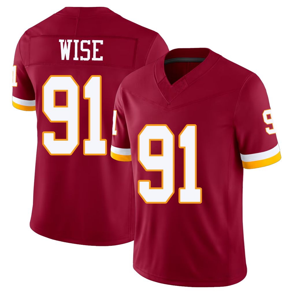 Washington #91 Wise Player Football V Neck Short Sleeve Red Jersey Deatrich For Men Youth Women Gift