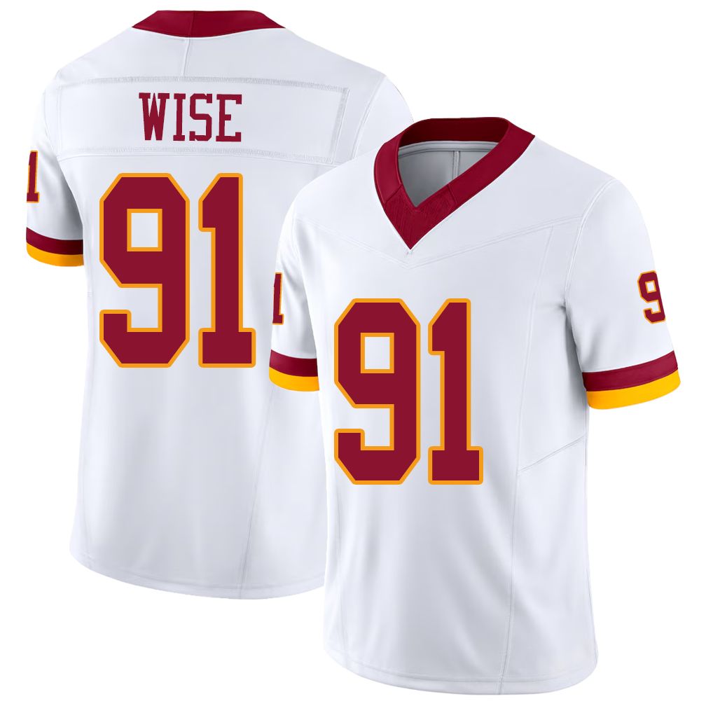Washington #91 Wise Player Football V Neck Short Sleeve White Jersey Deatrich For Men Youth Women Gift