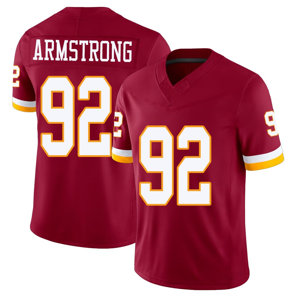 Washington #92 Armstrong Player Football V Neck Short Sleeve Red Jersey Dorance For Men Youth Women Gift