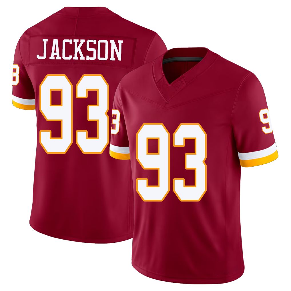 Washington #93 Jackson Player Football V Neck Short Sleeve Red Jersey Drake For Men Youth Women Gift