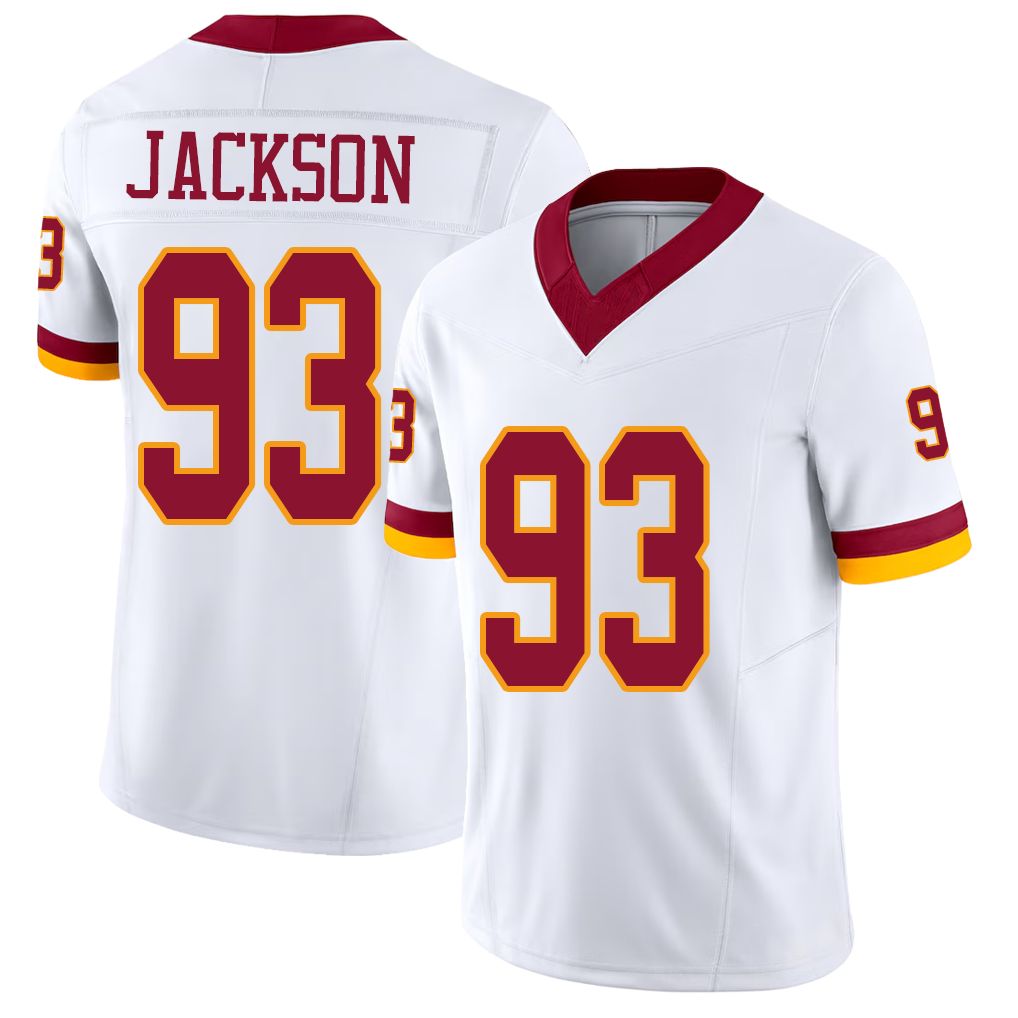 Washington #93 Jackson Player Football V Neck Short Sleeve White Jersey Drake For Men Youth Women Gift
