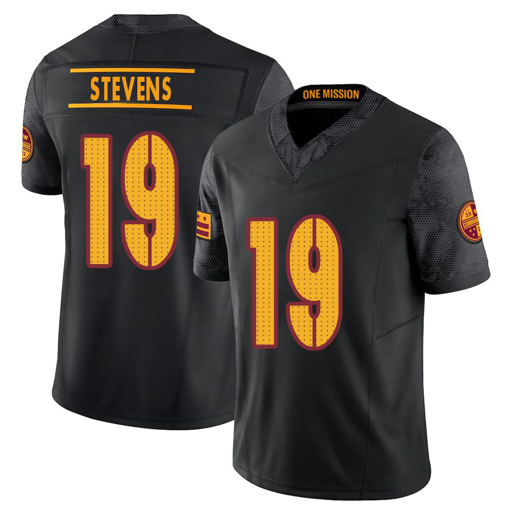 Washington #19 Stevens Player Football V Neck Short Sleeve Black Jersey Drew For Men Youth Women Gift