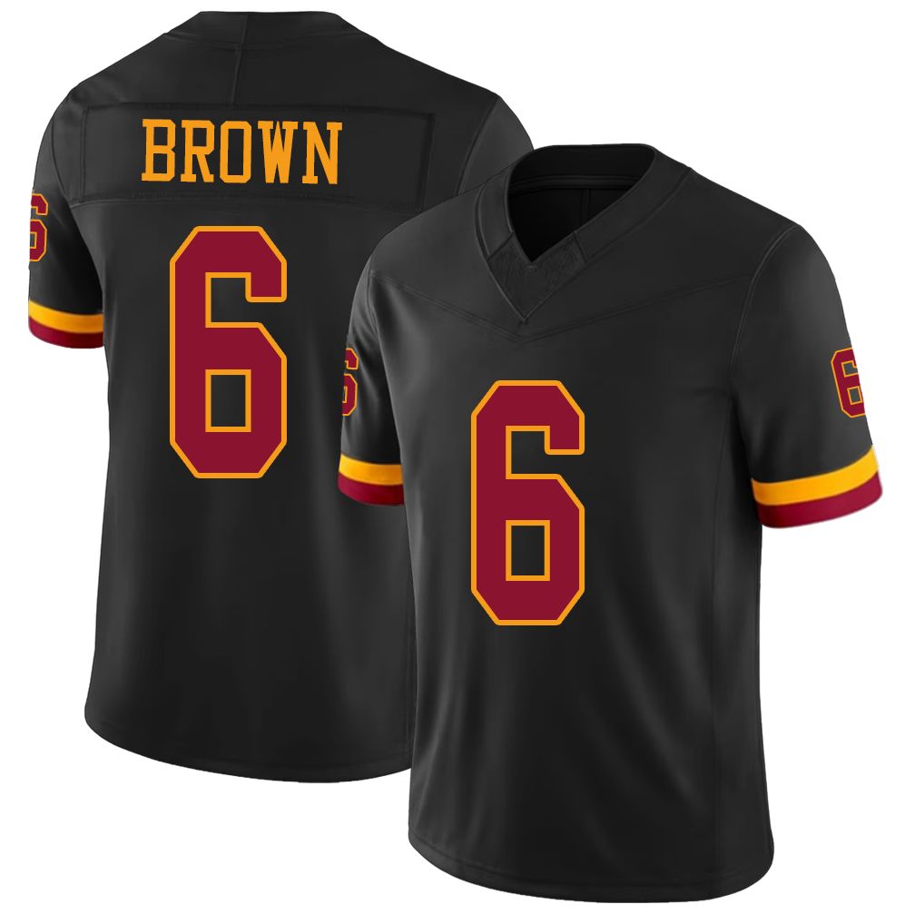 Washington #6 Brown Player Football V Neck Short Sleeve Jersey Black Dyami For Men Youth Women Gift