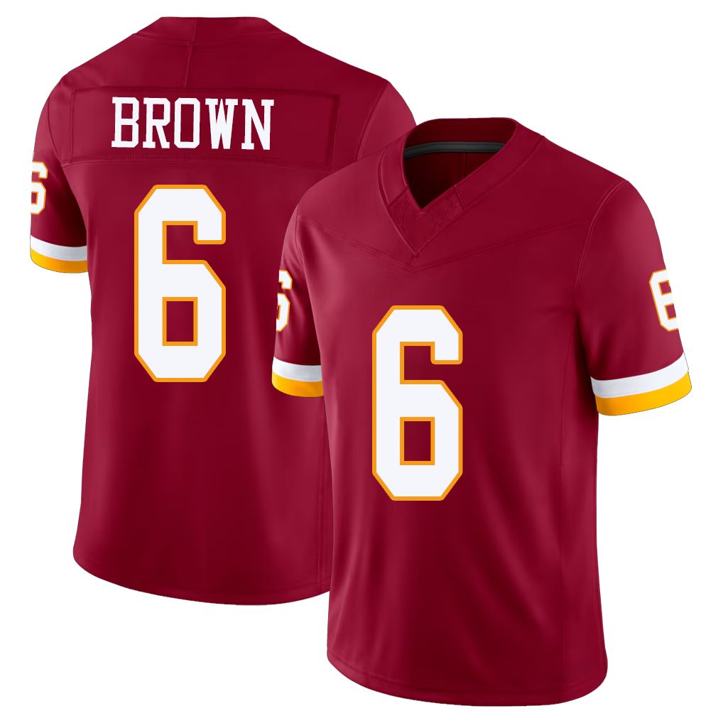 Washington #6 Brown Player Football V Neck Short Sleeve Red Jersey Dyami For Men Youth Women Gift