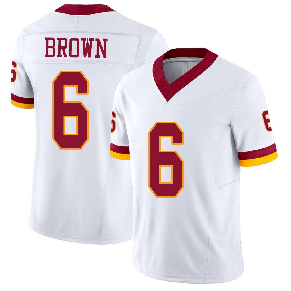 Washington #6 Brown Player Football V Neck Short Sleeve White Jersey Dyami For Men Youth Women Gift