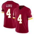 Washington #4 Luvu Player Football V Neck Short Sleeve Red Jersey Frankie For Men Youth Women Gift