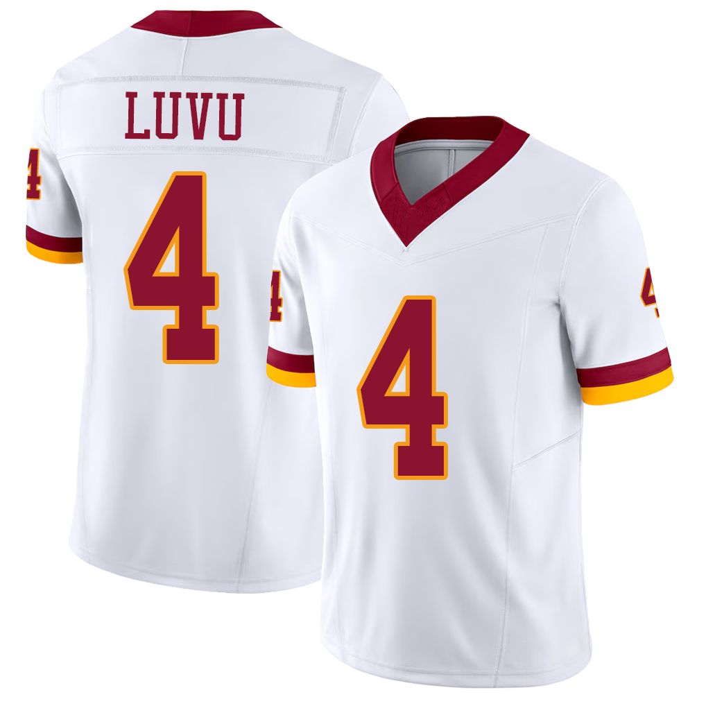 Washington #4 Luvu Player Football V Neck Short Sleeve White Jersey Frankie For Men Youth Women Gift