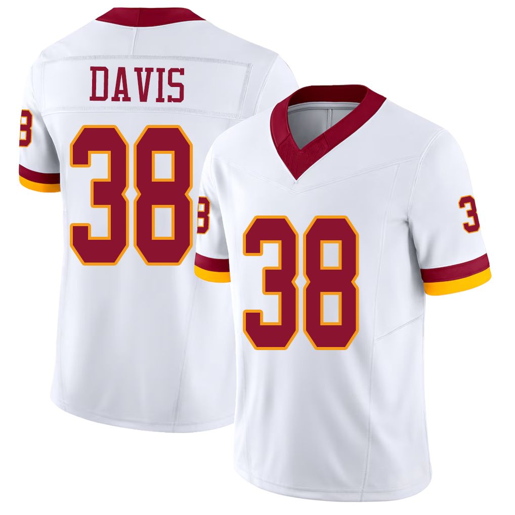 Washington #38 Davis Player Football V Neck Short Sleeve White Jersey Fred For Men Youth Women Gift