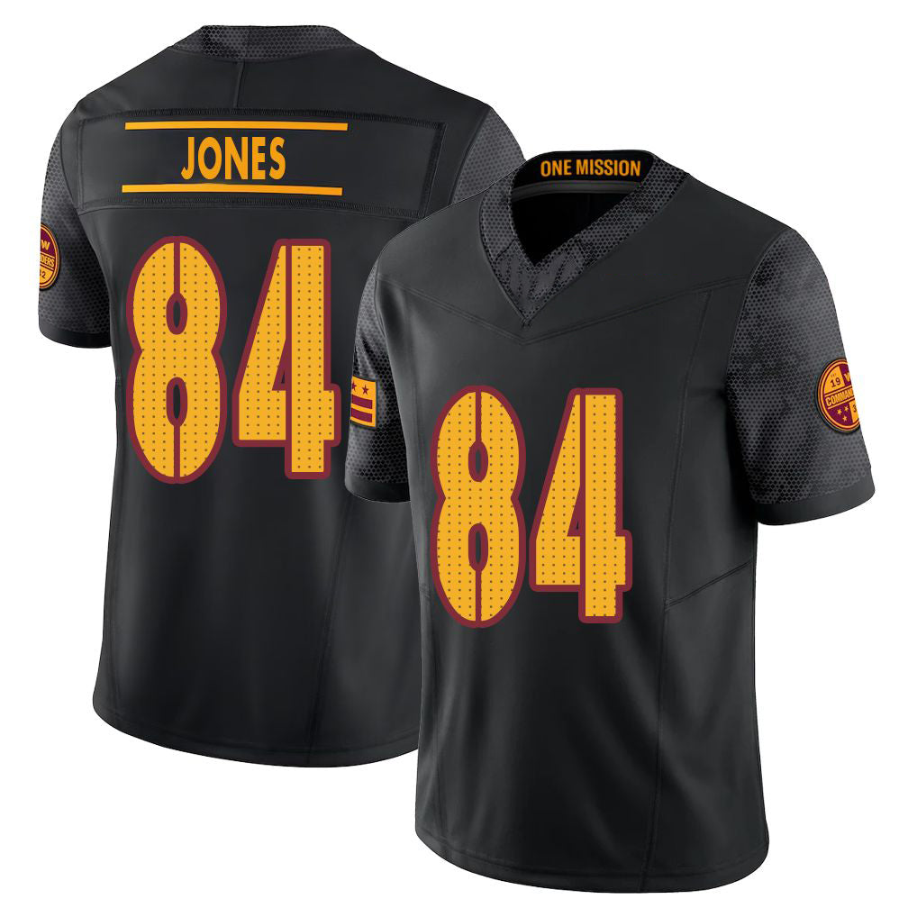 Washington #84 Jones Player Football V Neck Short Sleeve Black Jersey Jacoby For Men Youth Women Gift