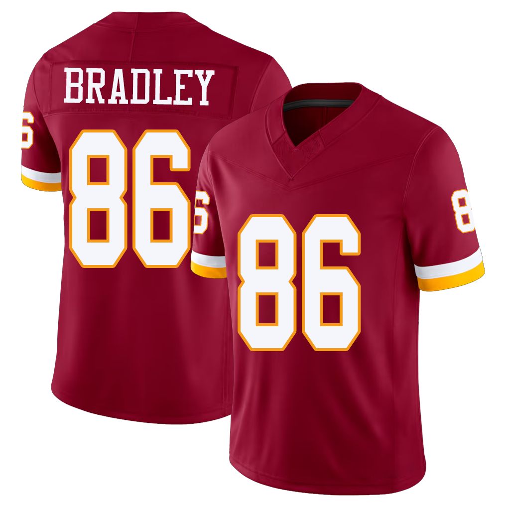 Washington #86 Bradley Player Football V Neck Short Sleeve Red Jersey Jaden For Men Youth Women Gift