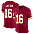 Washington #16 Moody Player Football V Neck Short Sleeve Red Jersey Jake For Men Youth Women Gift