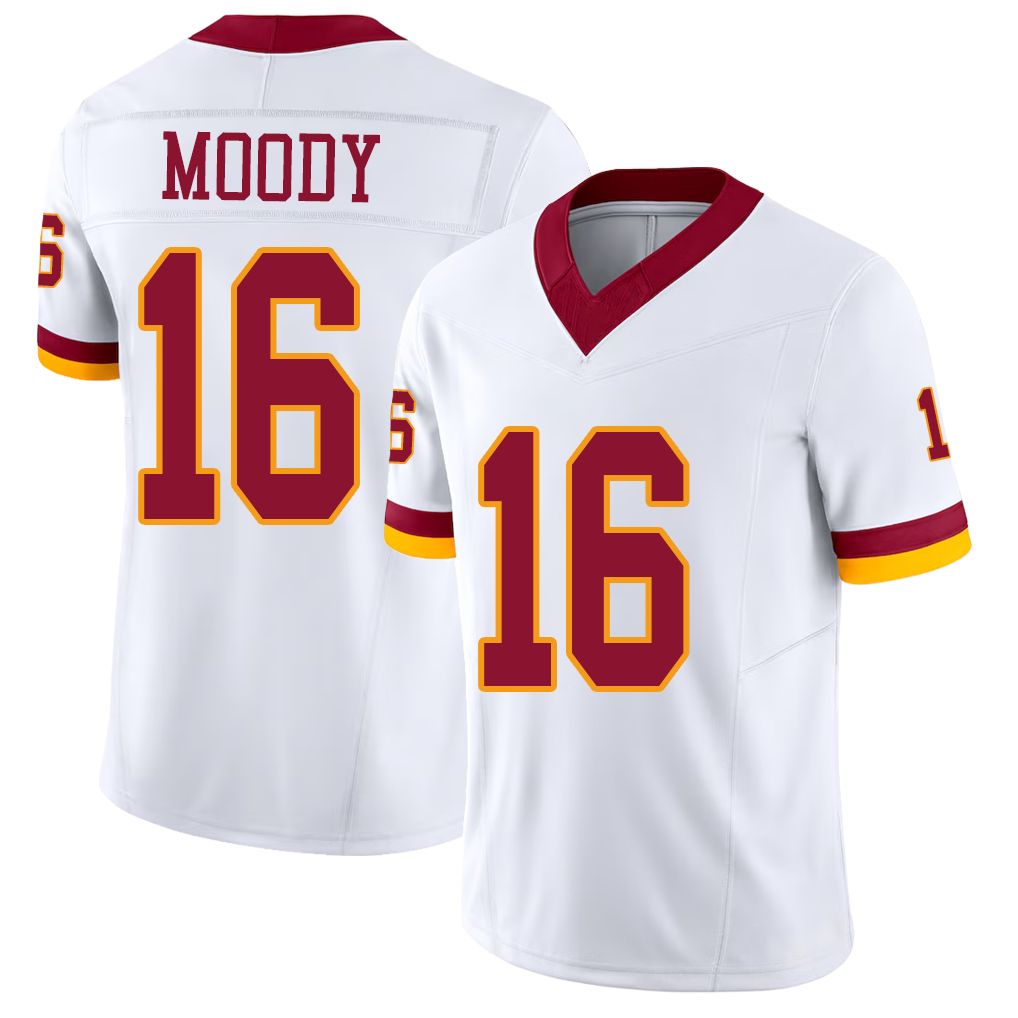 Washington #16 Moody Player Football V Neck Short Sleeve White Jersey Jake For Men Youth Women Gift