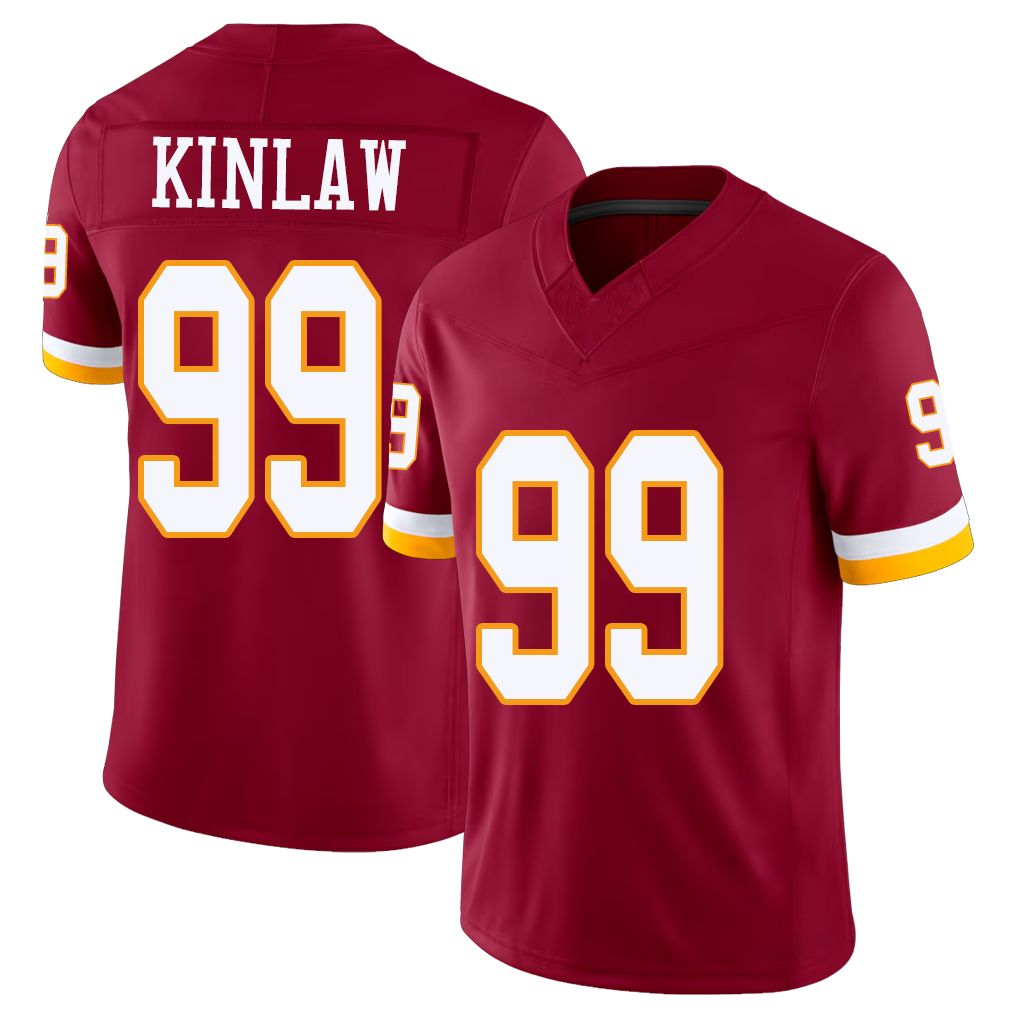 Washington #99 Kinlaw Player Football V Neck Short Sleeve Red Jersey Javon For Men Youth Women Gift