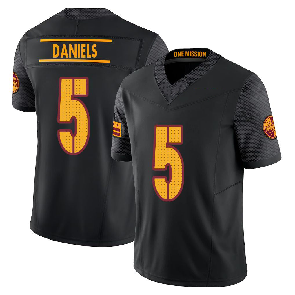 Washington #5 Daniels Player Football V Neck Short Sleeve Black Jersey Jayden For Men Youth Women Gift