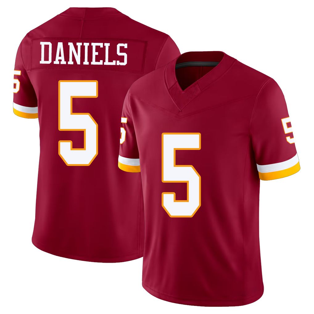 Washington #5 Daniels Player Football V Neck Short Sleeve Red Jersey Jayden For Men Youth Women Gift