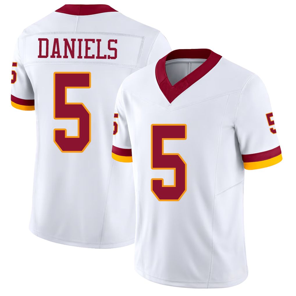 Washington #5 Daniels Player Football V Neck Short Sleeve White Jersey Jayden For Men Youth Women Gift