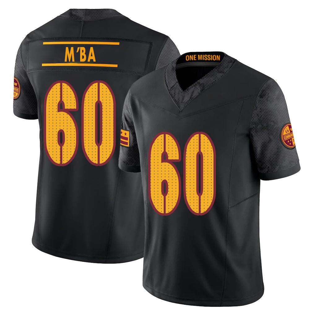 Washington #60 M'ba Player Football V Neck Short Sleeve Black Jersey Jeffrey For Men Youth Women Gift