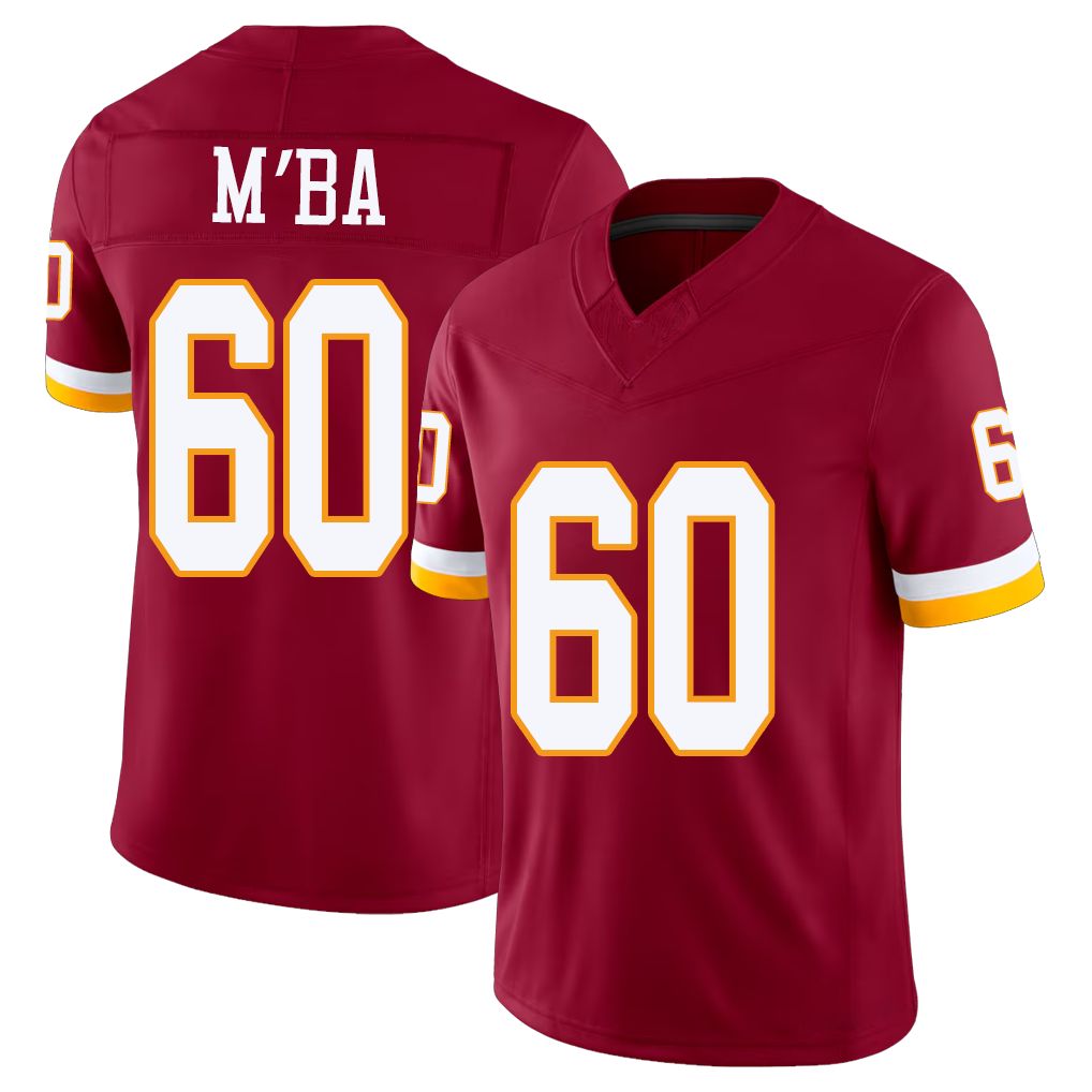 Washington #60 M'ba Player Football V Neck Short Sleeve Red Jersey Jeffrey For Men Youth Women Gift
