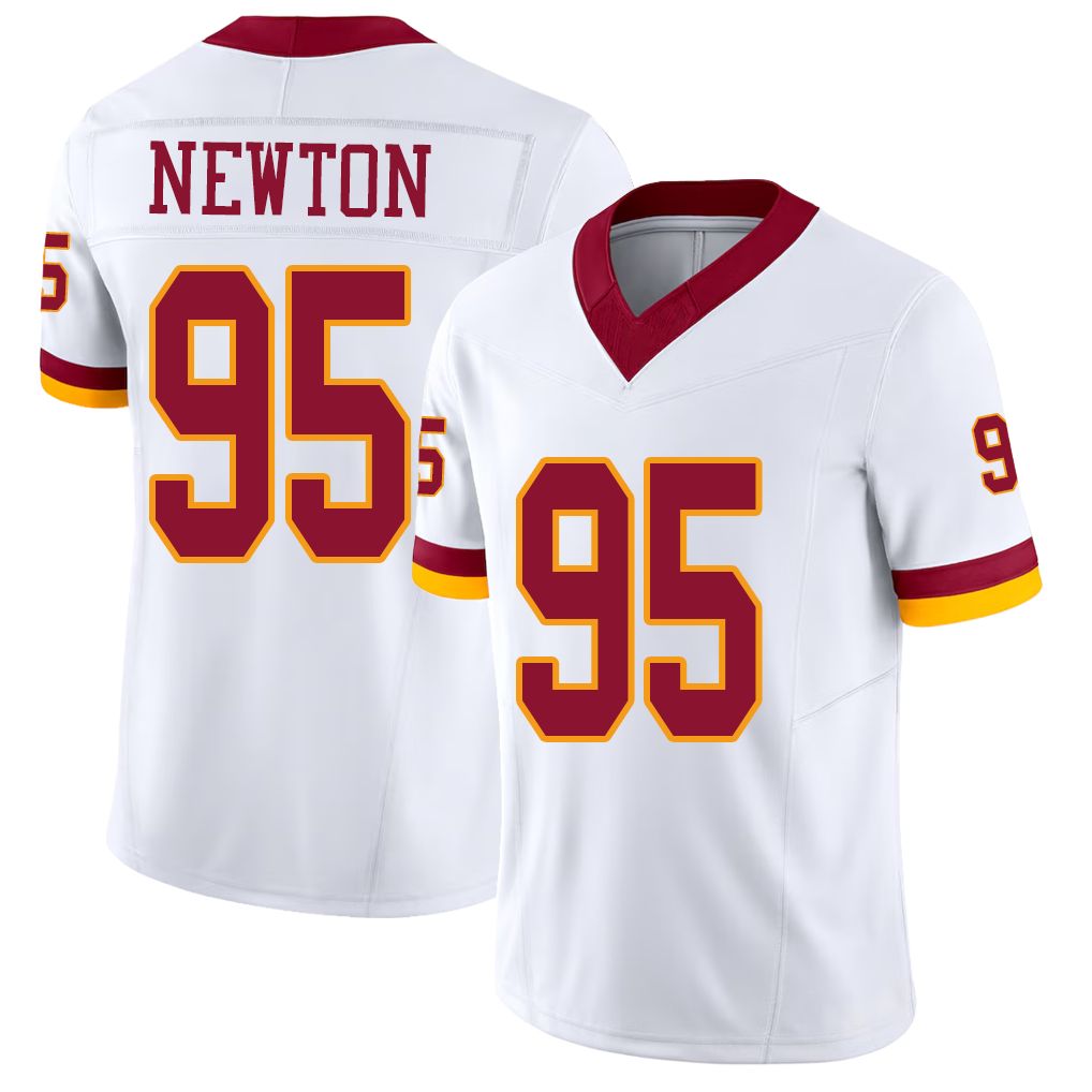 Washington #95 Newton Player Football V Neck Short Sleeve White Jersey Jer'Zhan For Men Youth Women Gift