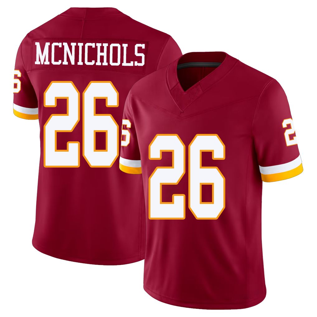 Washington #26 McNichols Player Football V Neck Short Sleeve Red Jersey Jeremy For Men Youth Women Gift