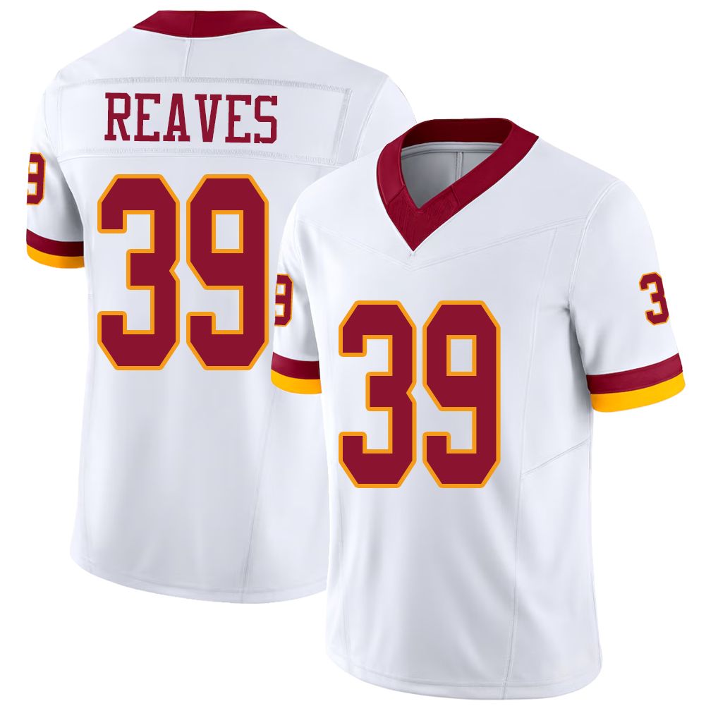 Washington #39 Reaves Player Football V Neck Short Sleeve White Jersey Jeremy For Men Youth Women Gift