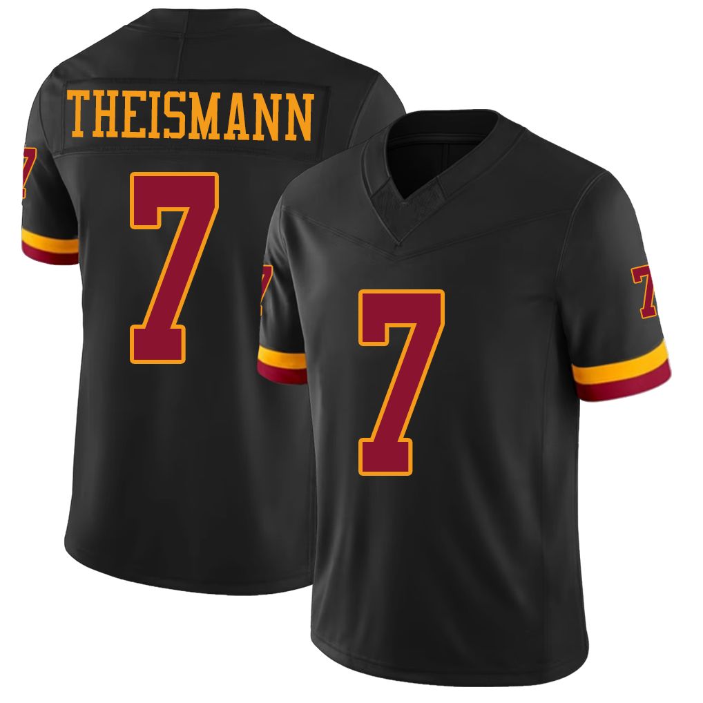 Washington #7 Theismann Player Football V Neck Short Sleeve Jersey Black Joe For Men Youth Women Gift