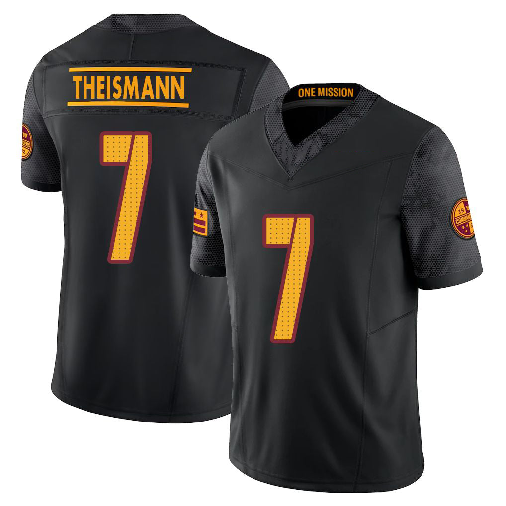 Washington #7 Theismann Player Football V Neck Short Sleeve Black Jersey Joe For Men Youth Women Gift