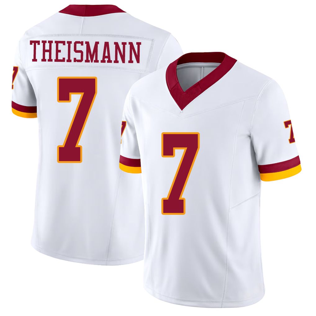 Washington #7 Theismann Player Football V Neck Short Sleeve White Jersey Joe For Men Youth Women Gift