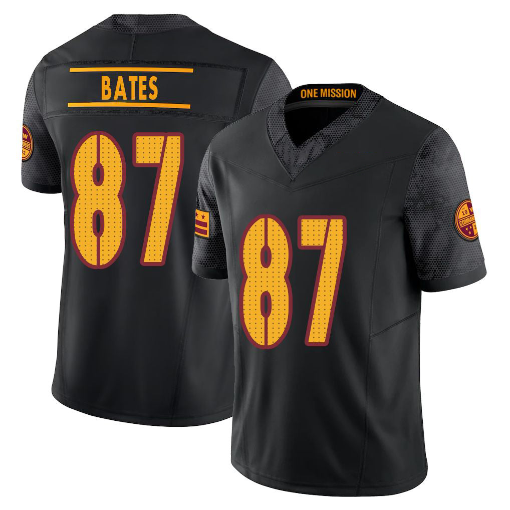 Washington #87 Bates Player Football V Neck Short Sleeve Black Jersey John For Men Youth Women Gift